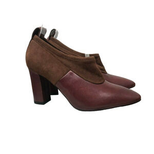 Via Spiga Bayne Burgundy Leather Block Heel Almond Toe Pumps Women's Size 6